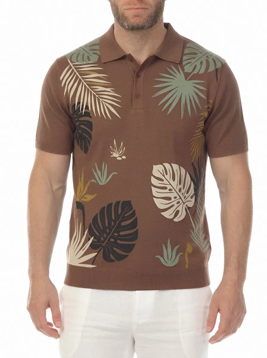 Men's Tropical Botanical Leaf Printed Polo Shirt