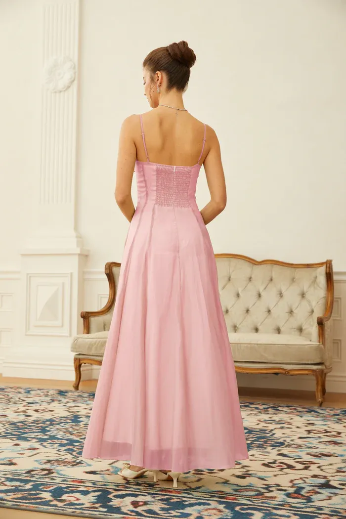 Matcha Ruffled Shirred Tulle Maxi Dress