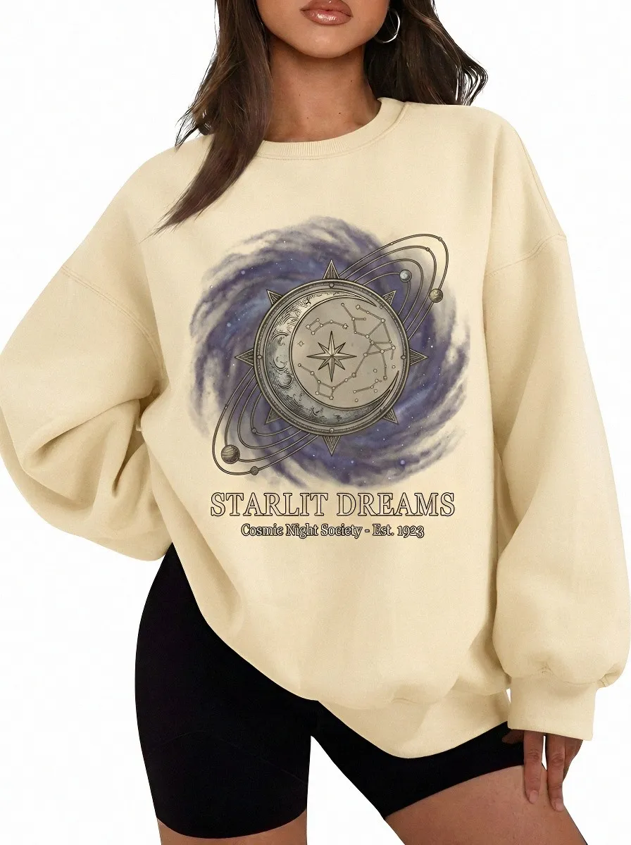 Women's Celestial Starlit Dreams Moon Constellation Printed T-shirt