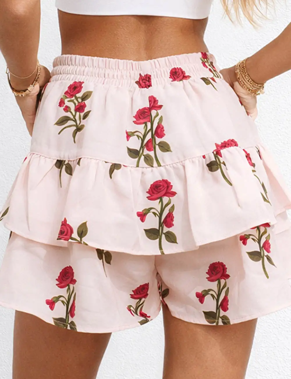 Tiered Ruffle Elastic Waist Shorts