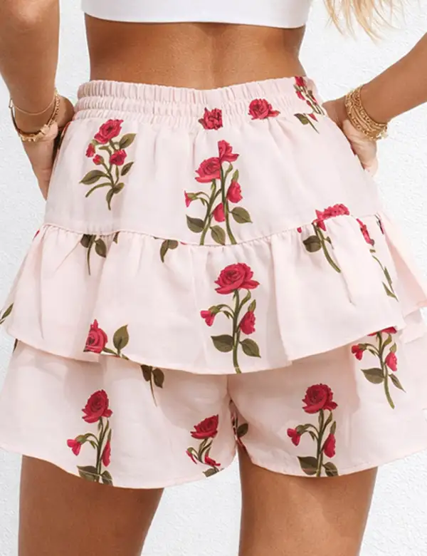 Tiered Ruffle Elastic Waist Shorts