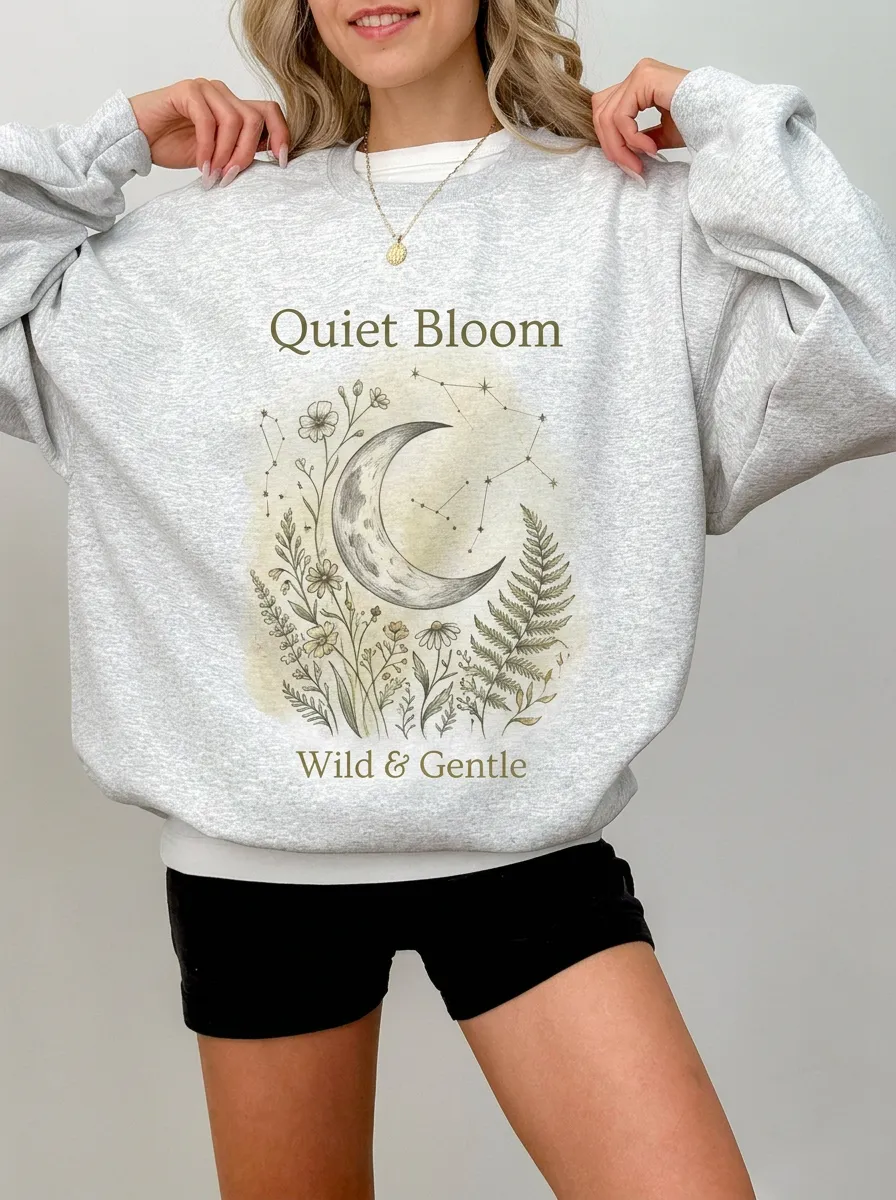 Women's Celestial Floral Moon Printed Sweatshirt
