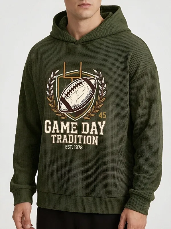 Men's American Football Game Day Tradition Printed Waffle Hoodie