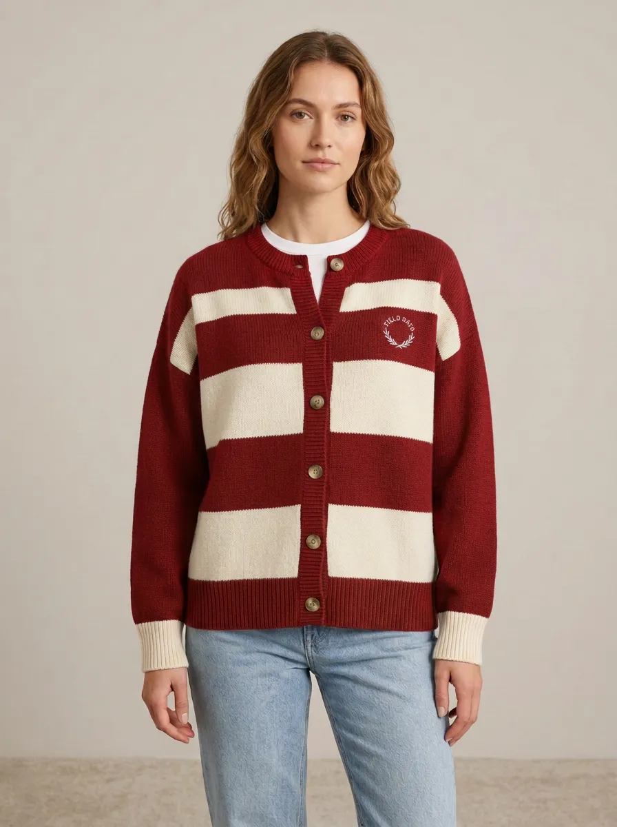 Rugby Striped Embroidered Knit Cardigan