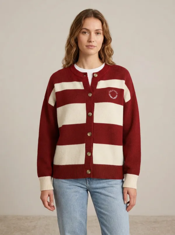 Rugby Striped Embroidered Knit Cardigan