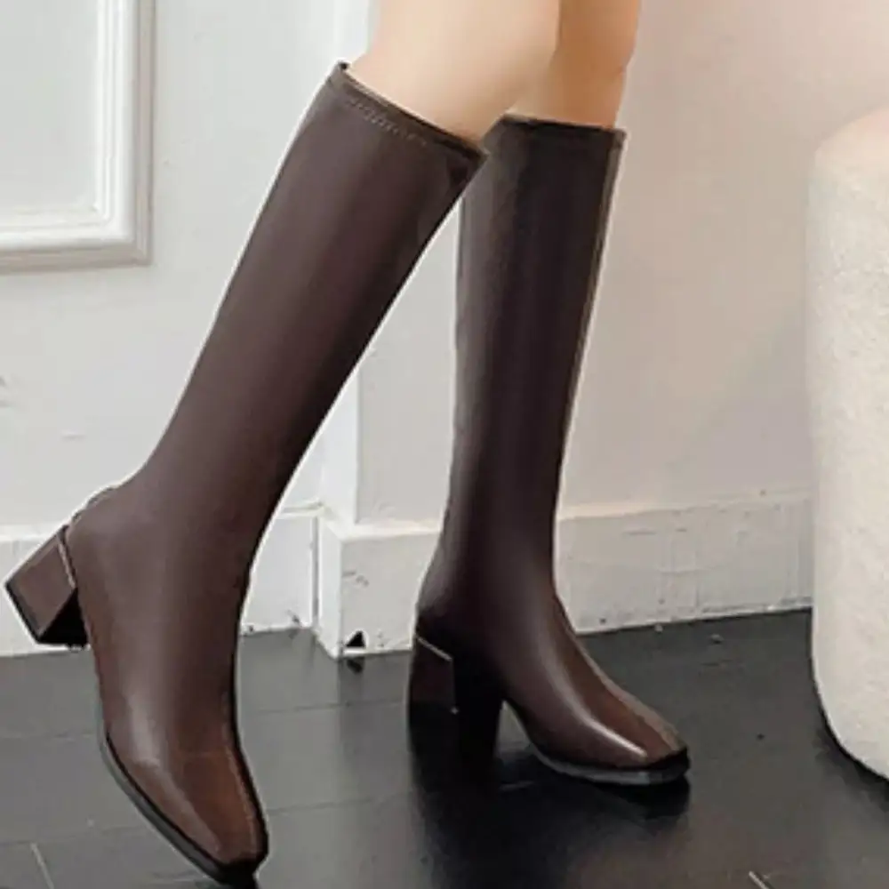 Classic Square Toe Block Heels Boots