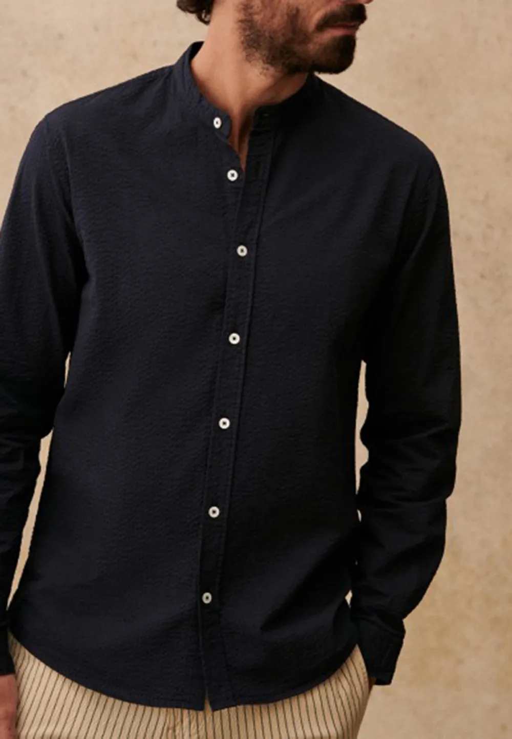 Yellow Seersucker Textured Long Sleeve Shirt
