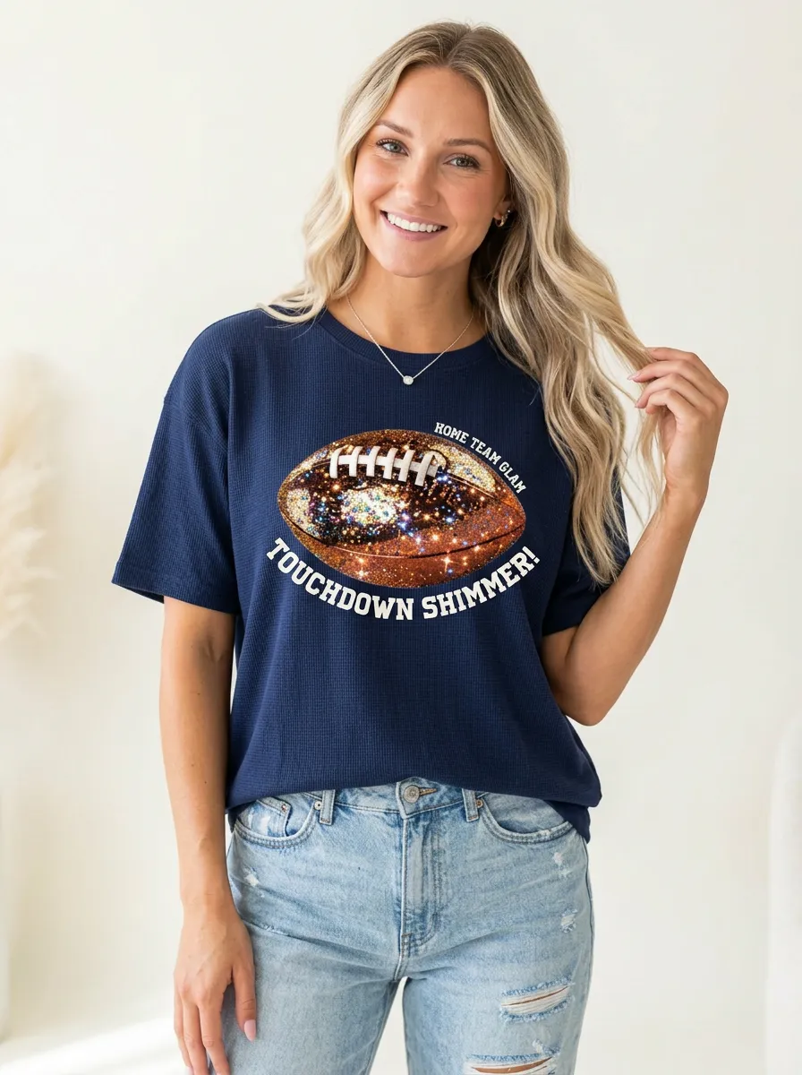 Women's Refined Football Ball Sparkle Crew Neck Graphic T-Shirt