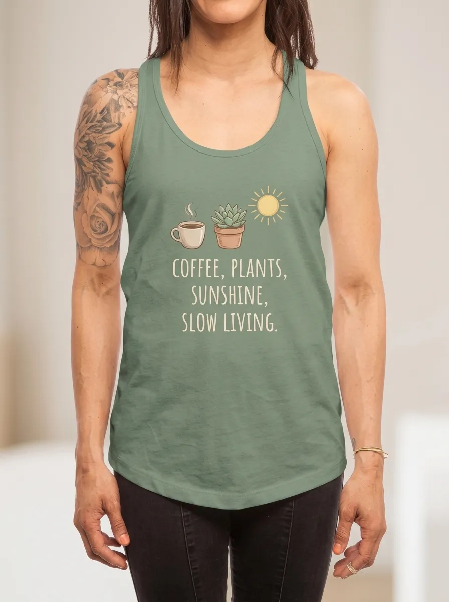 Women's Coffee Plant Sunshine Slow Living Printed Tank Top