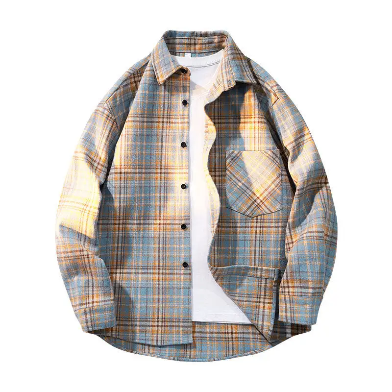 Men's Checkered Oversized Flannel Shirt With Patch Pocket Round Hem And Buttoned Front