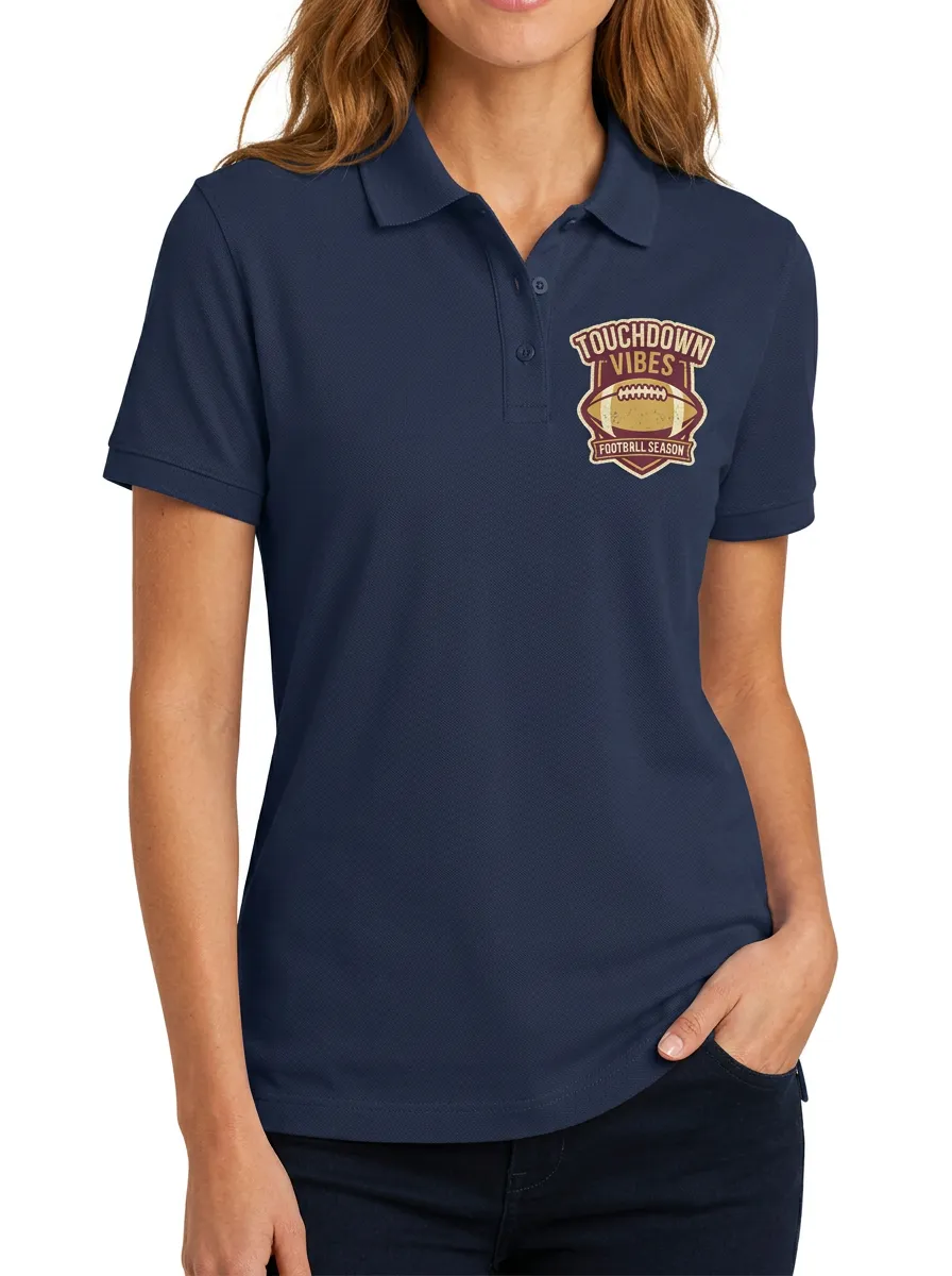 Women's Football Lover Touchdown Vibes Printed Polo Shirt
