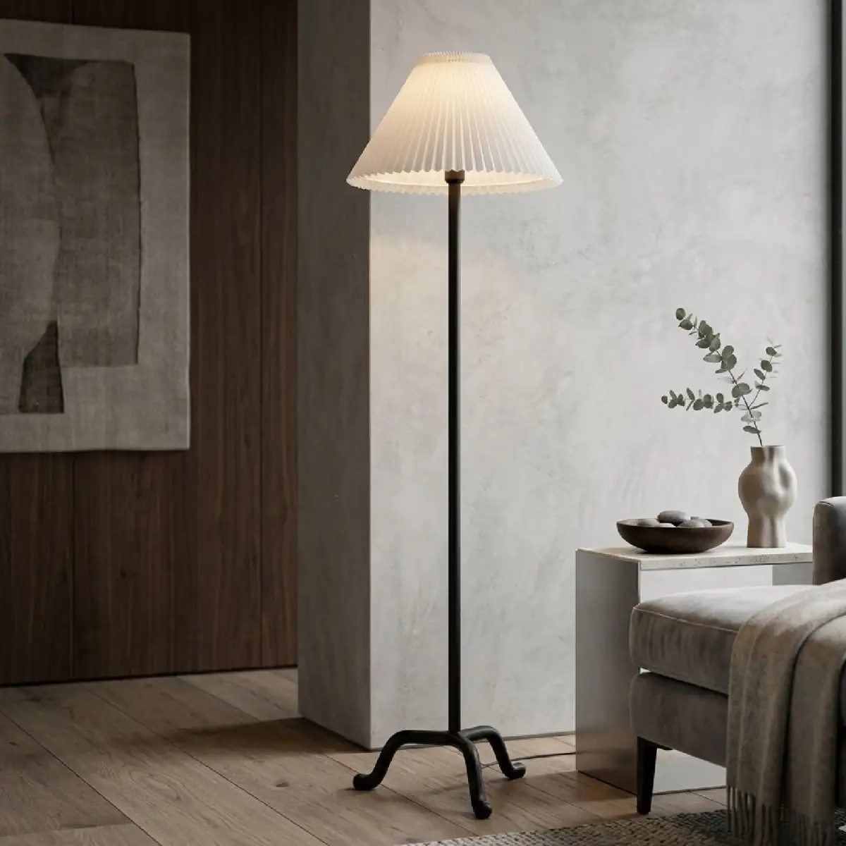 Modern Linen-Shade Pleated Floor Lamp