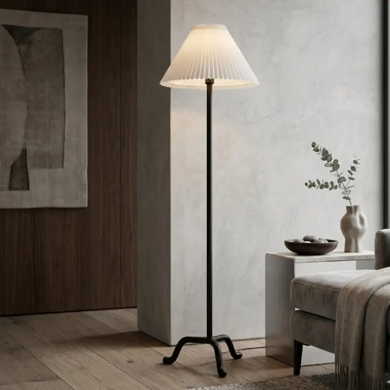 Modern Linen-Shade Pleated Floor Lamp