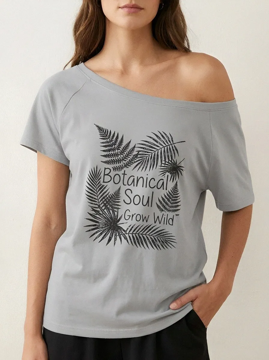Women's Botanical Soul Fern Leaf Printed Off-Shoulder Top