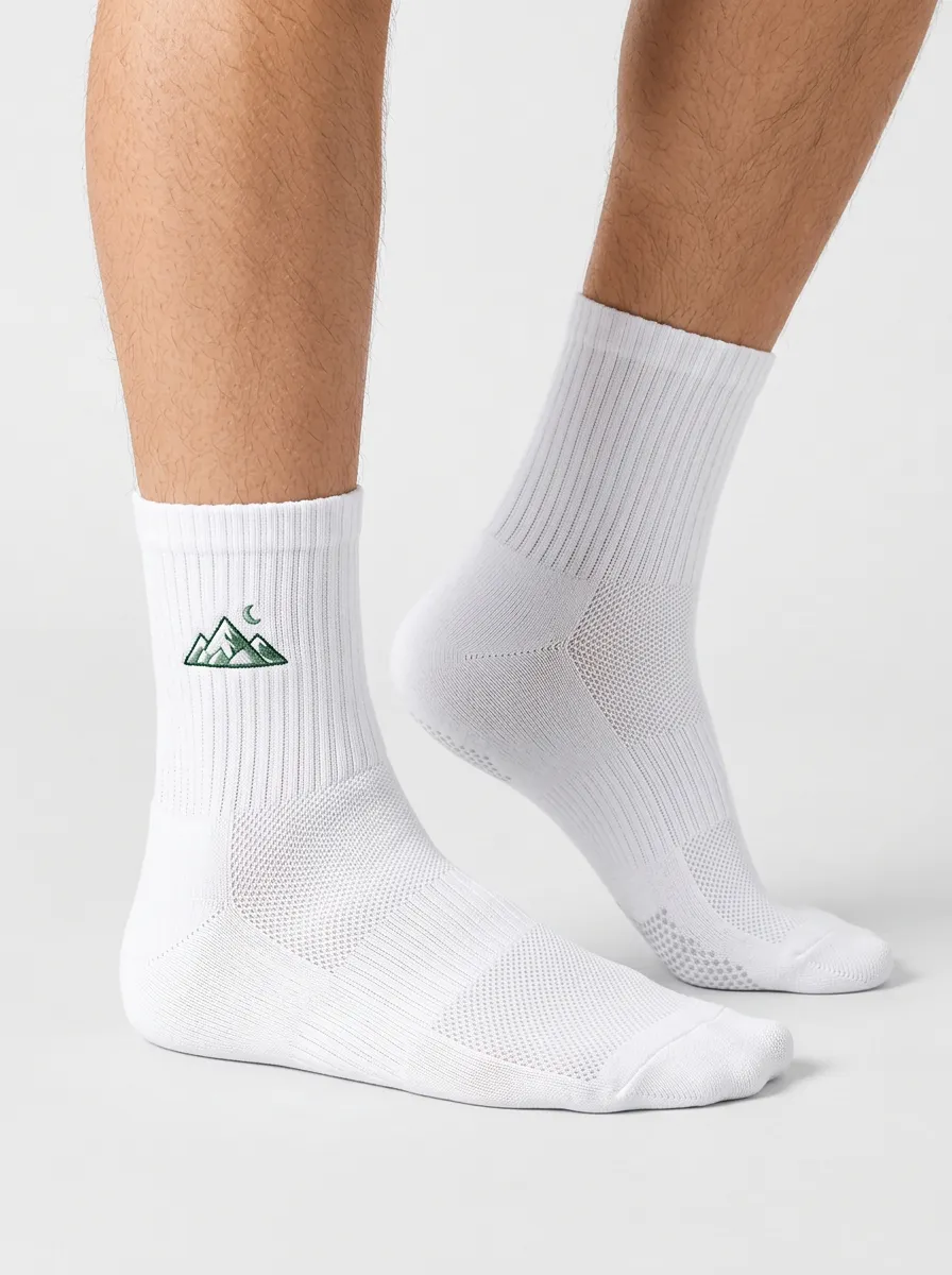 White Mountain Moon Graphic Athletic Ankle Socks