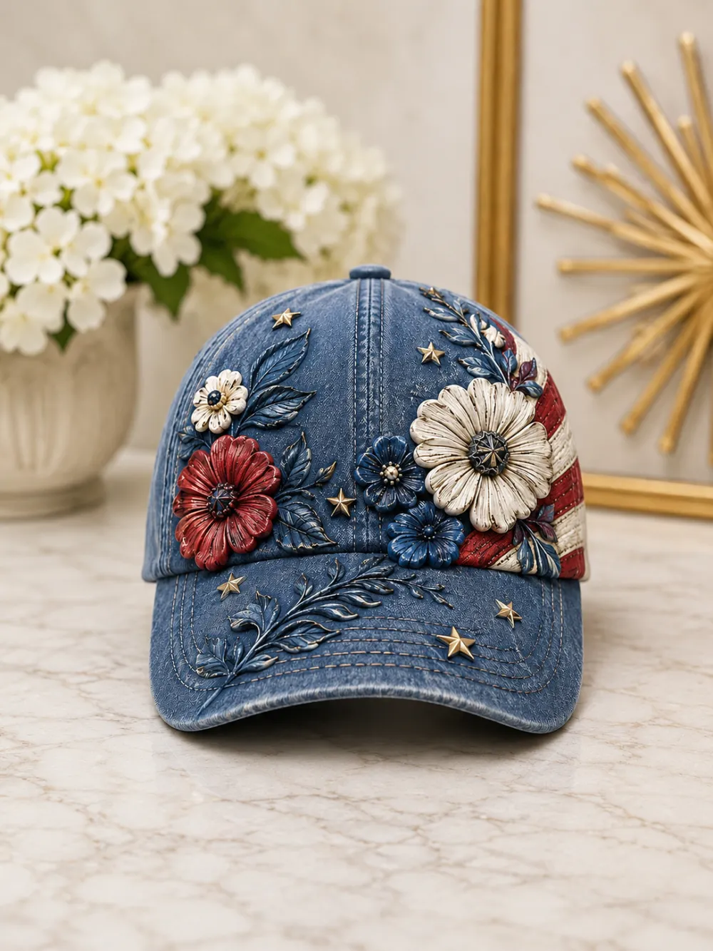 Unisex Floral Vintage Patriotic Art Print Casual Hat
