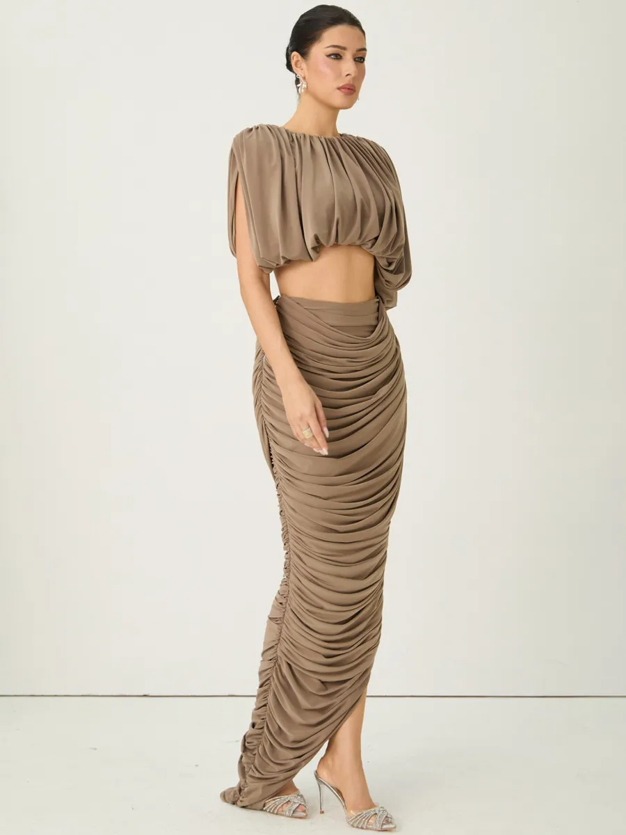 Lena Cropped Draped Top & Ruched Skirt Set