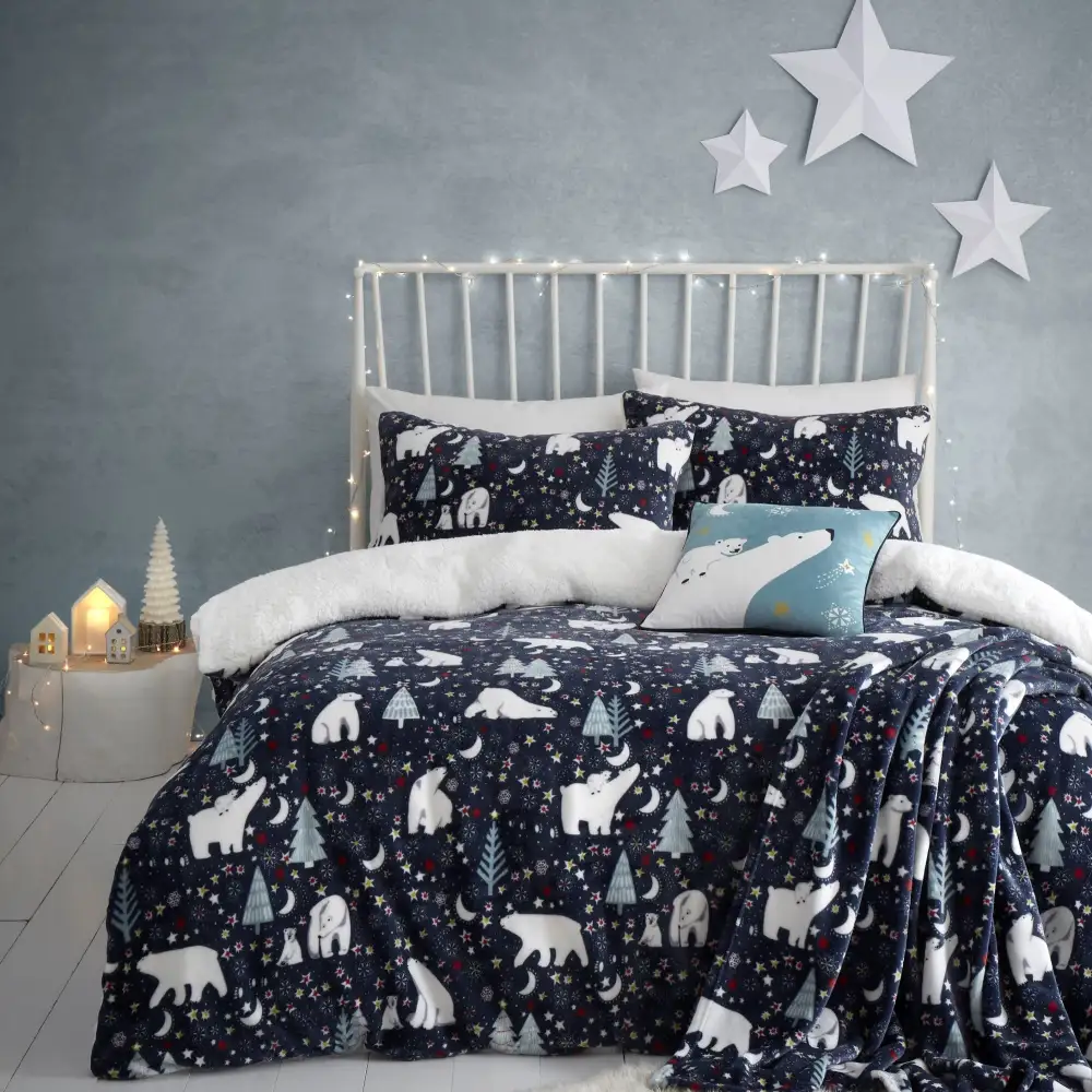 Printed Check Fleece Duvet Cover Set
