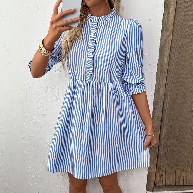 Women's Shirt Three-Quarter-Sleeve Ruffled Evening Dress
