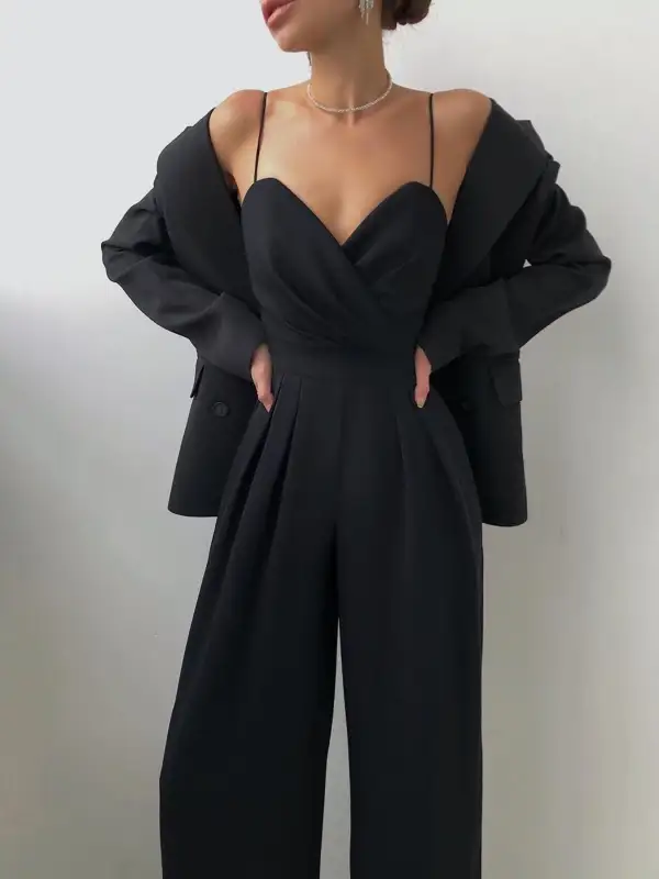 Plus Size Spaghetti Strap Wide Leg Accessory