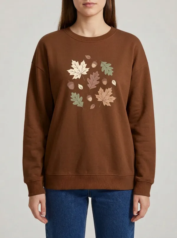 Relaxed Style Maple-Leaf Printed Acorn Graphic Sweatshirt