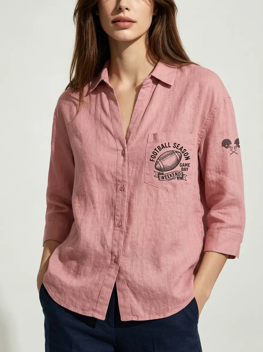 Women's Football Season Game Day Printed Linen Shirt
