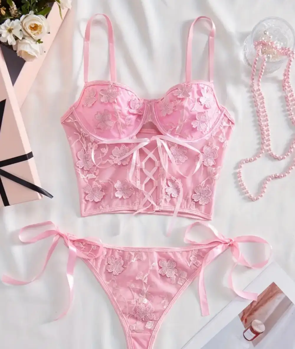 Modern Floral Corset Lingerie Set