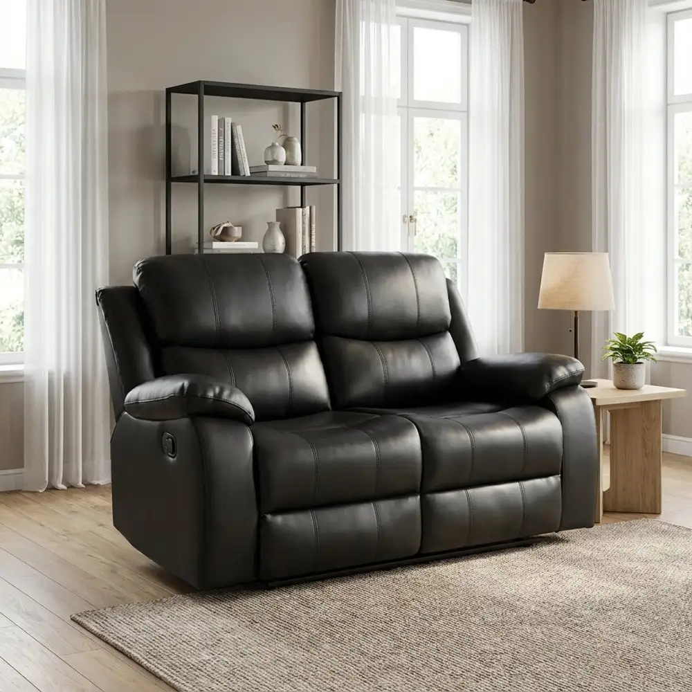Wood Frame Relaxed Air Leather Recliner Sofa