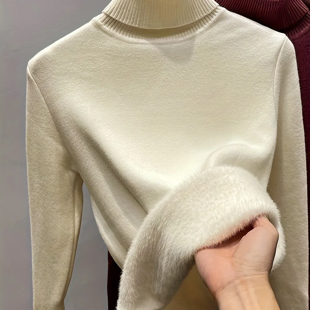 Turtle Neck Fleece Pullover Sweater Elegant Long