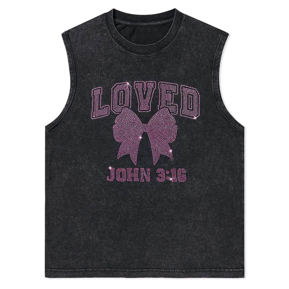 God Is So Loved Christian Rhinestone Washed Tank Top