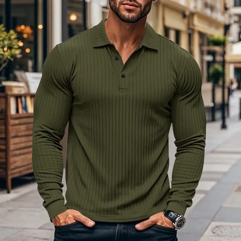 Long Sleeve Slim Fit Athletic Fine Knit Polo Shirt