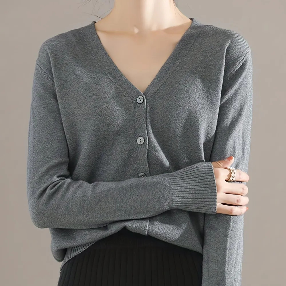 Elegant V Neck Long Sleeve Cardigan
