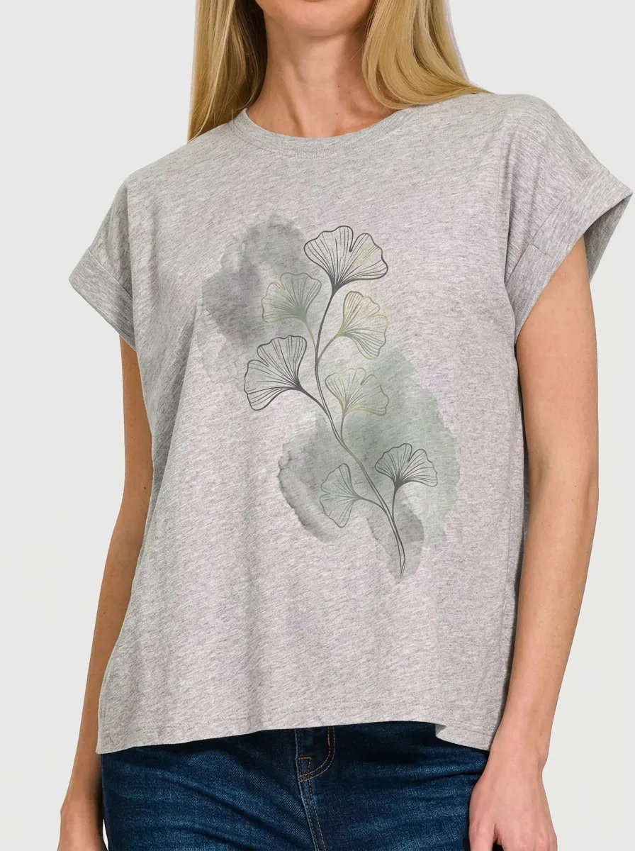 Women's Botanical Nature Lover Ginkgo Leaf Watercolor Printed T-shirt