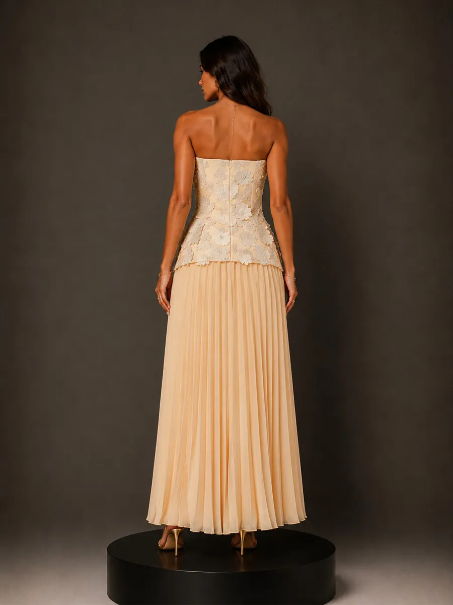 Isla Elegant Floral Strapless Top and Maxi Skirt Two-Piece Set