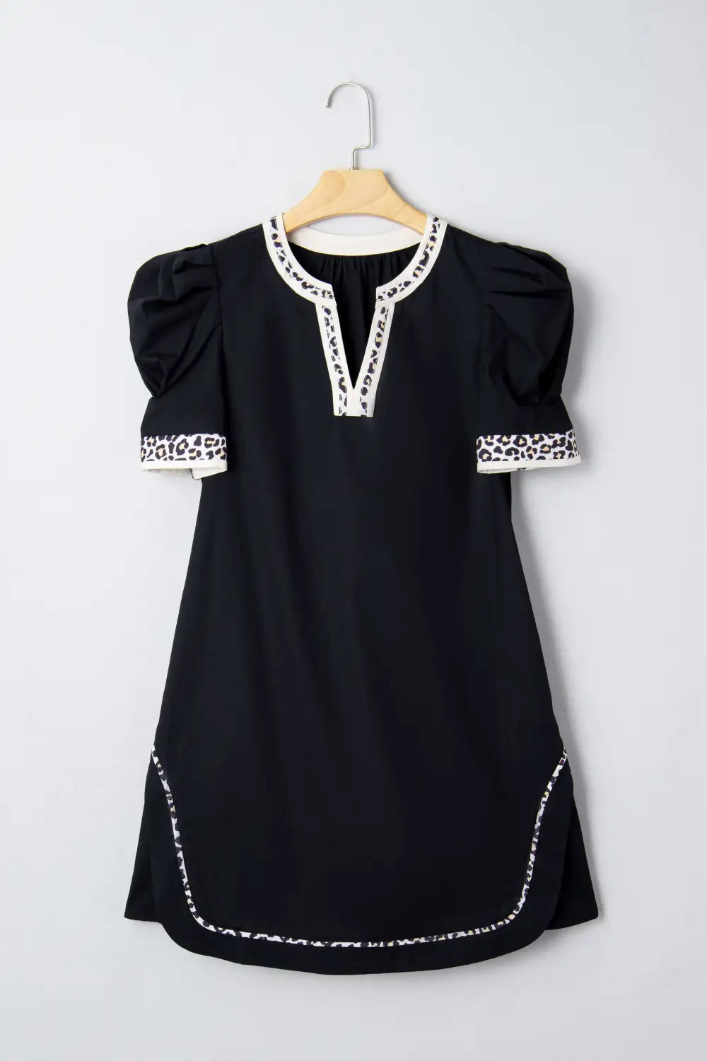 Finish Animal Print Split Neck Puff Sleeve Mini Dress