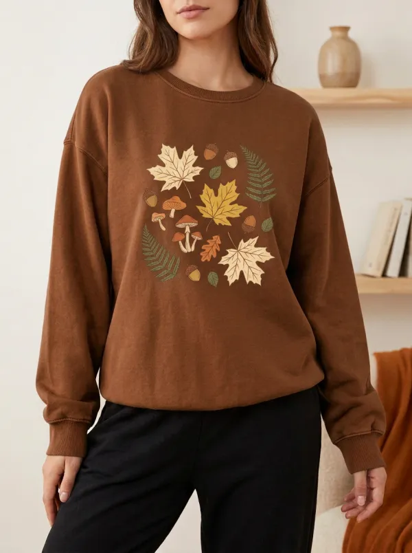 Classic Maple-Leaf Printed Mushroom Graphic Sweatshirt