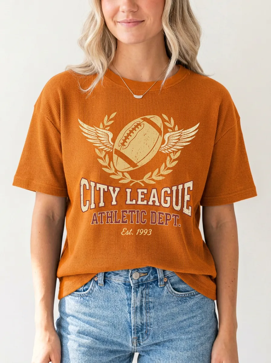 Women's Football Navy Waffle Knit Graphic T-Shirt