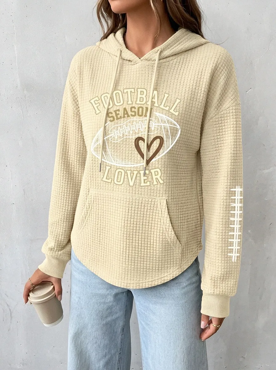 Women's Football Season Lover Heart Graphic Printed Waffle Hoodie