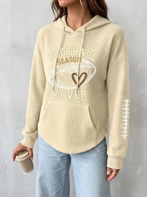 Women's Football Season Lover Heart Graphic Printed Waffle Hoodie
