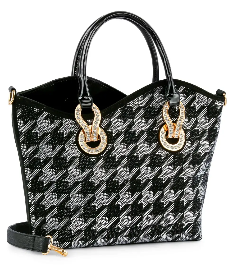 Houndstooth Rhinestone Design Tote Bag