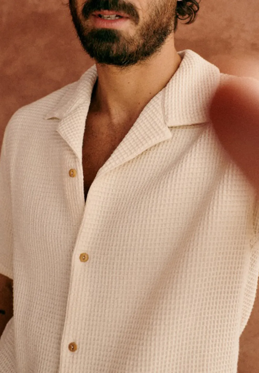 Rust Red Seersucker Textured Short Sleeve Shirt