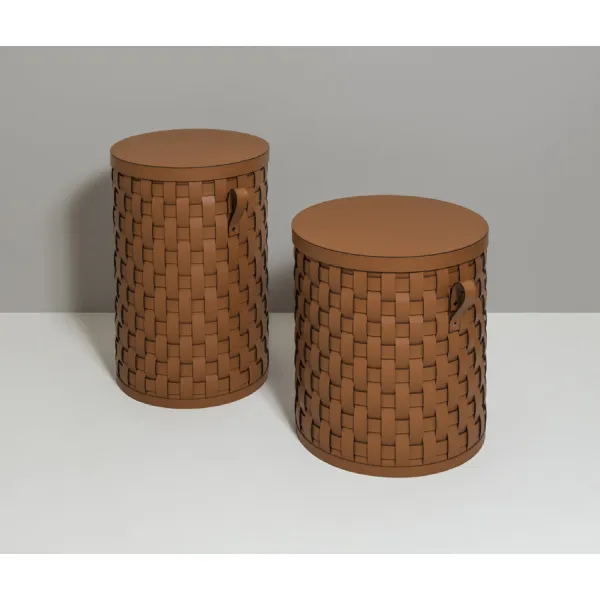 Lidded Woven Leather Basket