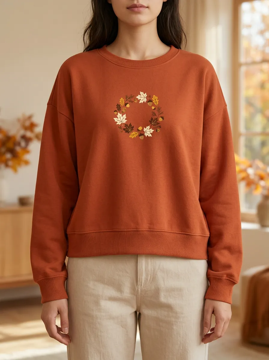 Soft Maple-Leaf Printed Leaf-Motif Graphic Sweatshirt