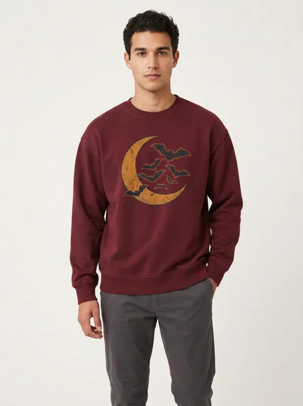 Men's Halloween Moon and Bats Sweatshirt