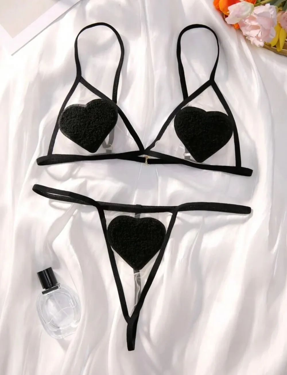 Heart Embroidered Lace Lingerie Set