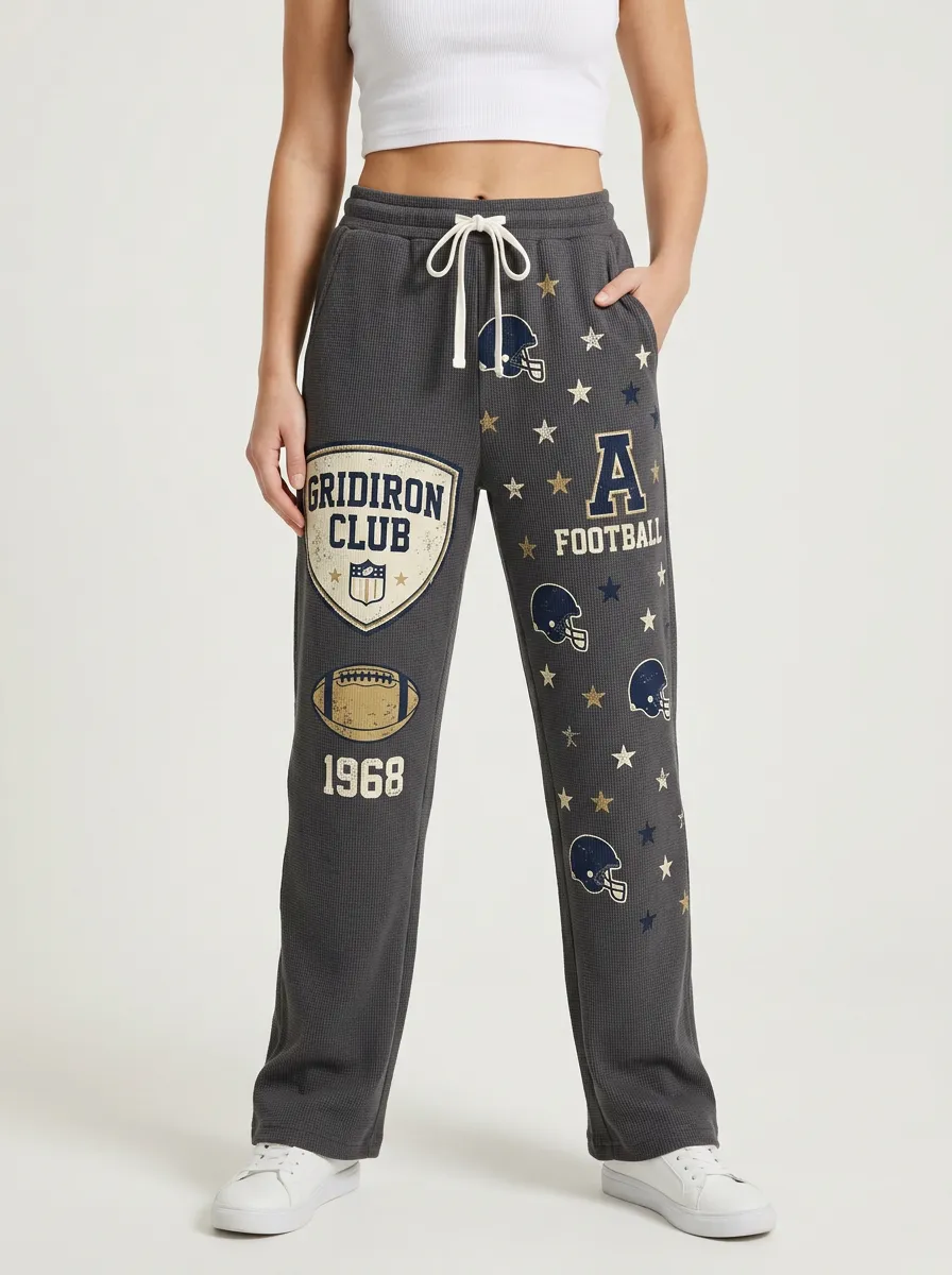 Women's Gridiron Football Lover Helmet Star Printed Waffle Joggers