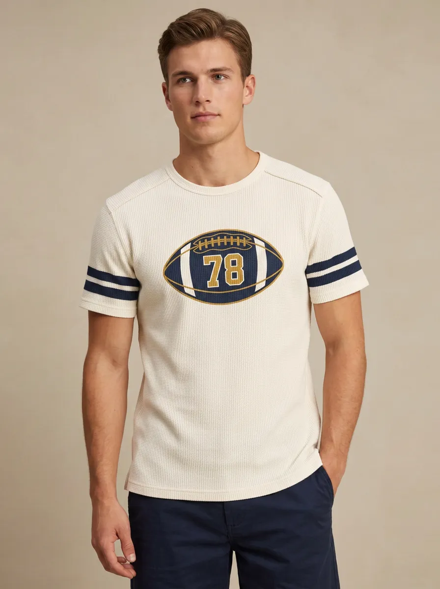Men's American Football Fan 78 Graphic Printed Waffle T-shirt