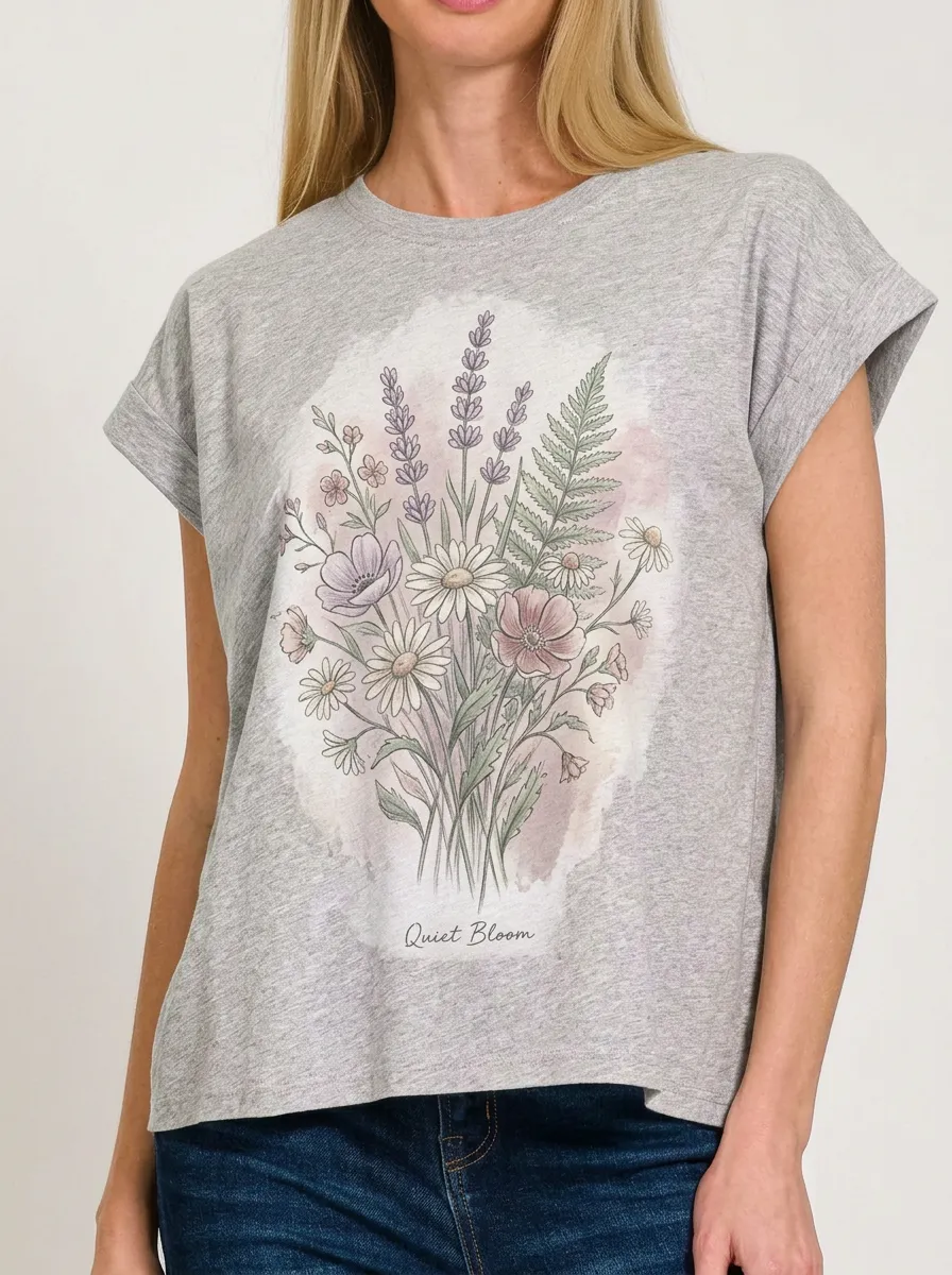 Women's Botanical Nature Lover Lavender Daisy Printed T-shirt