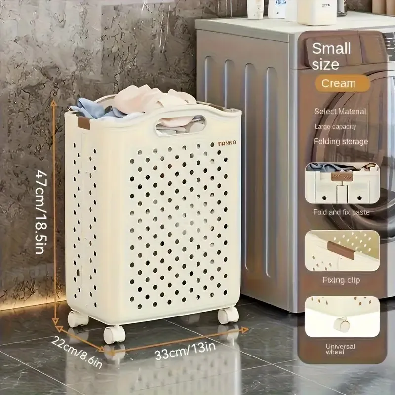 Large Plastic Wheeled Foldable Laundry Basket