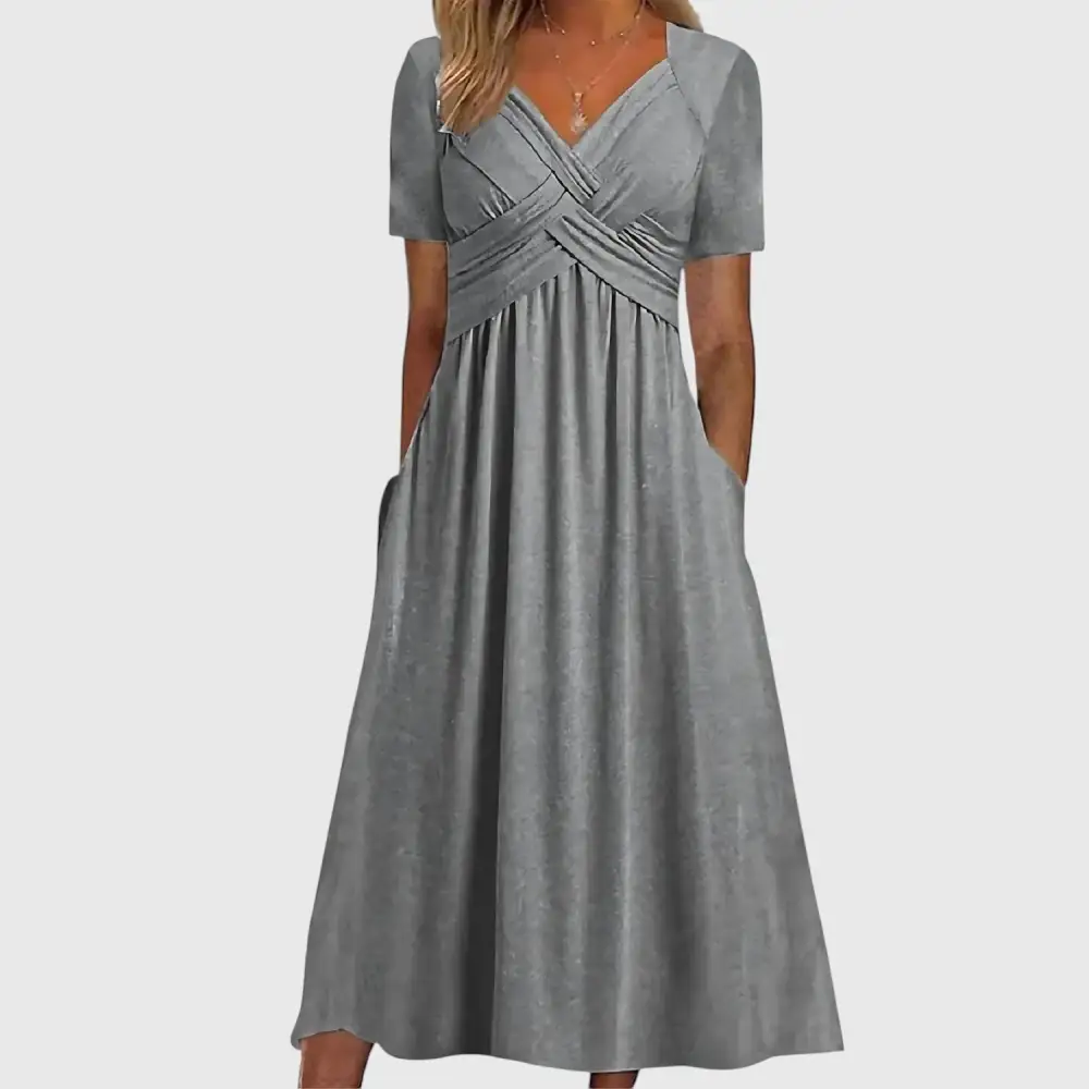 Pocket Detail Flowing Empire Waist Midi Dress